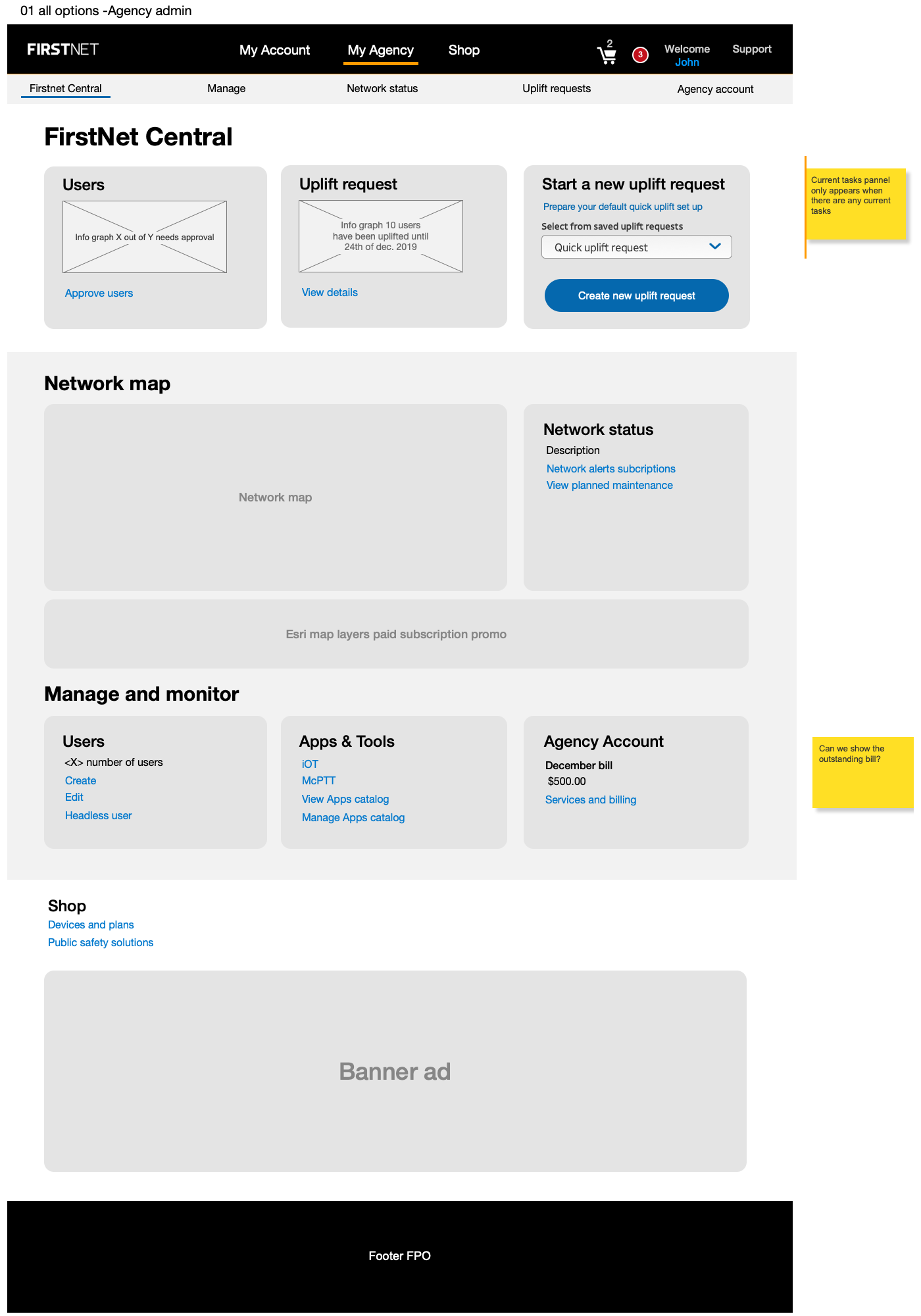Agency admin dashboard wireframe