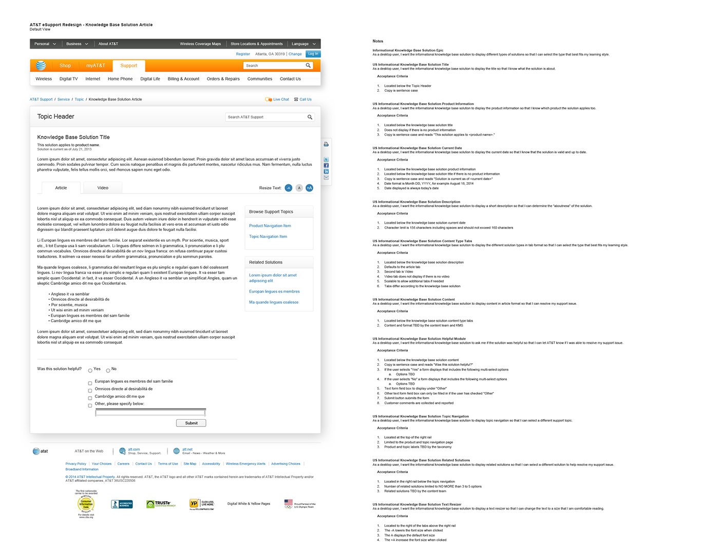 Support page wireframe