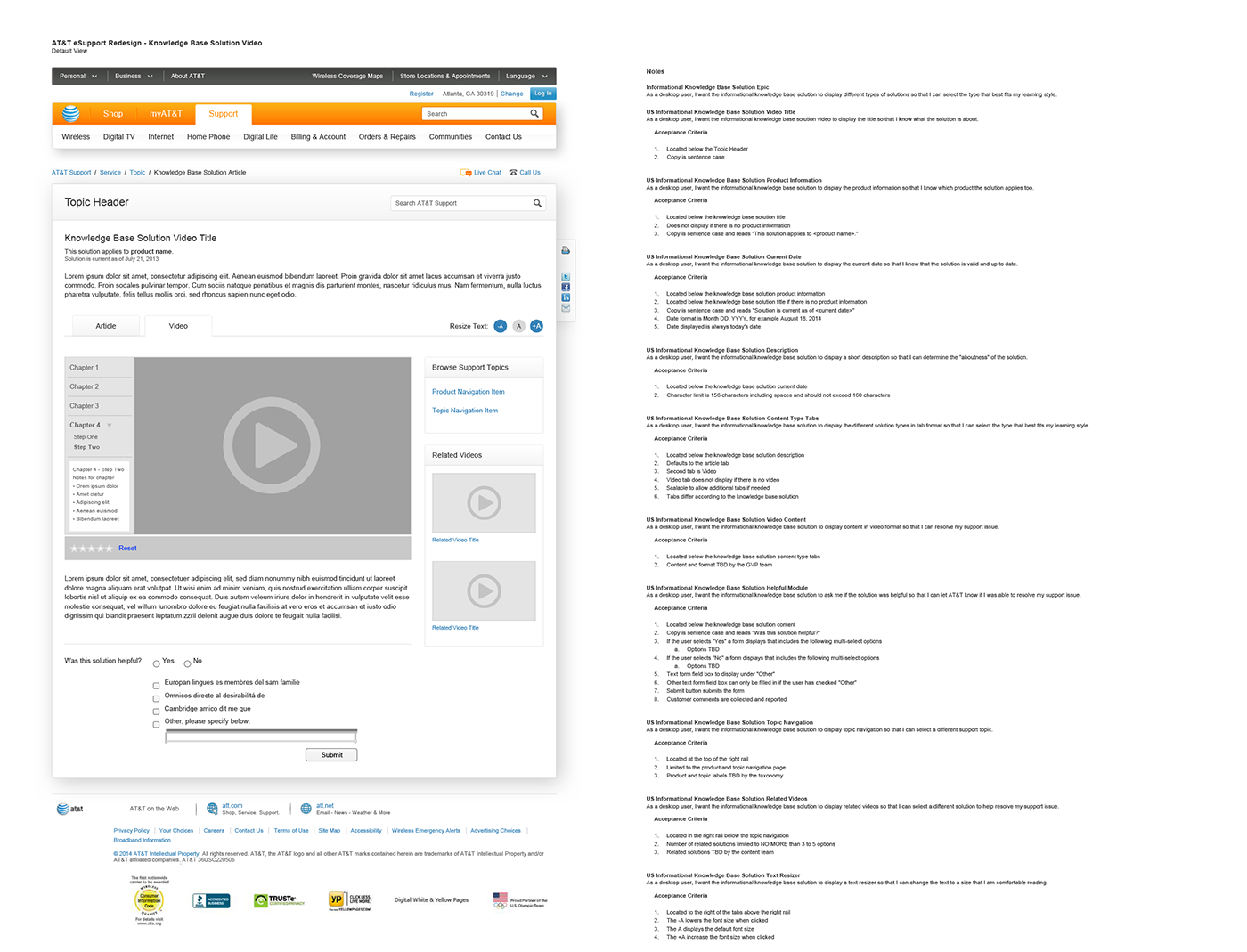 Article page wireframe