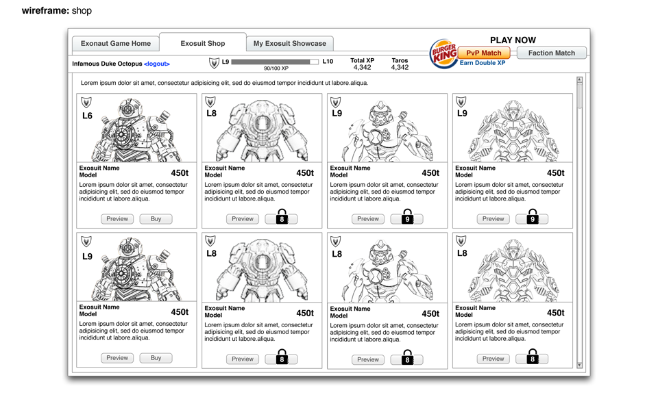 Exosuit shop — free and premium tier differentiation