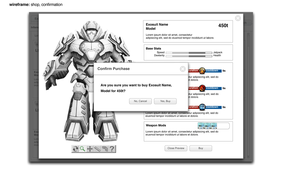 Purchase confirmation — two-step confirm with item summary