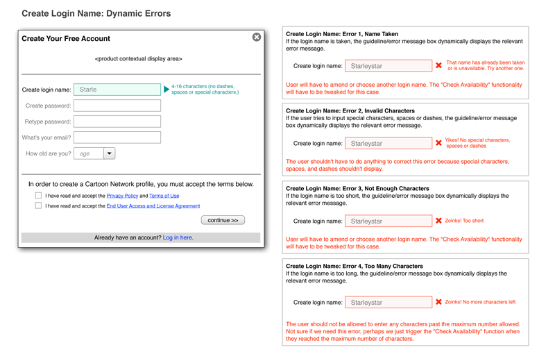 Create login error states