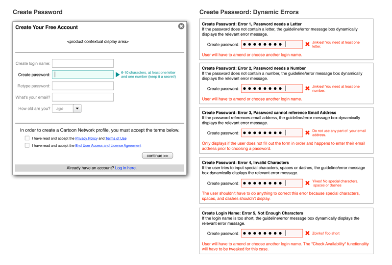 Create password error states
