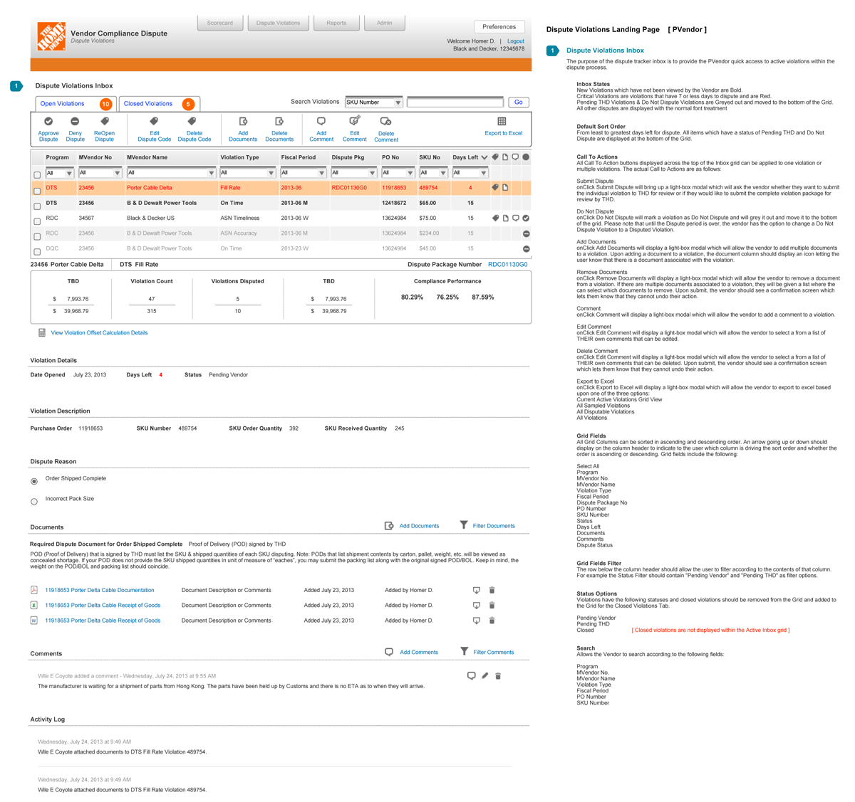 Violation inbox — deadline-ordered triage view
