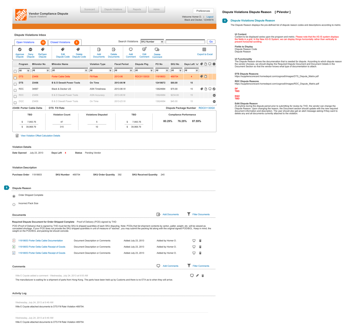 Dispute reason — categorized selection aligned with Home Depot review criteria